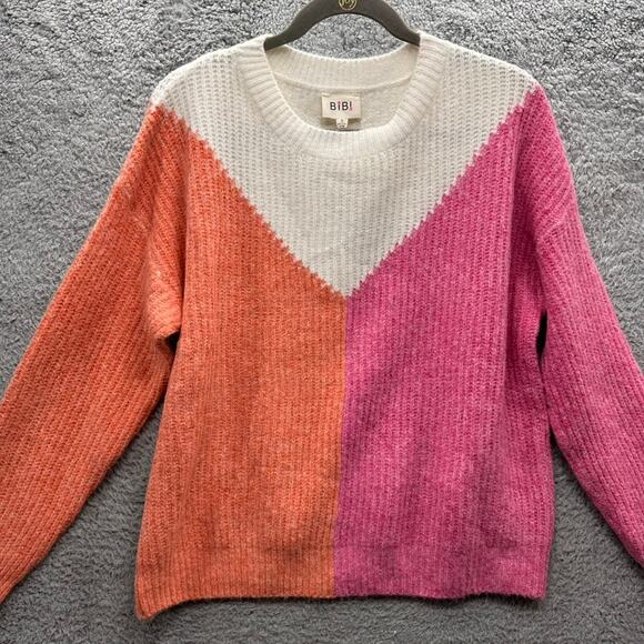 BiBi NWT Size Small Sweater Color Block Soft Crew Neck Long Sleeves Casual - Picture 5 of 9